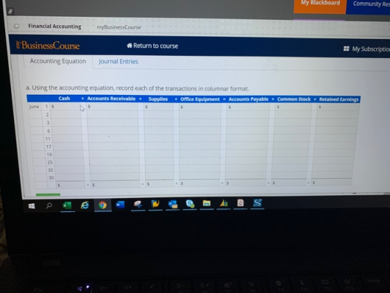 My Blackboard Community Res Financial Accounting myBusiness Course * Return to course Business Course Accounting Equation # M