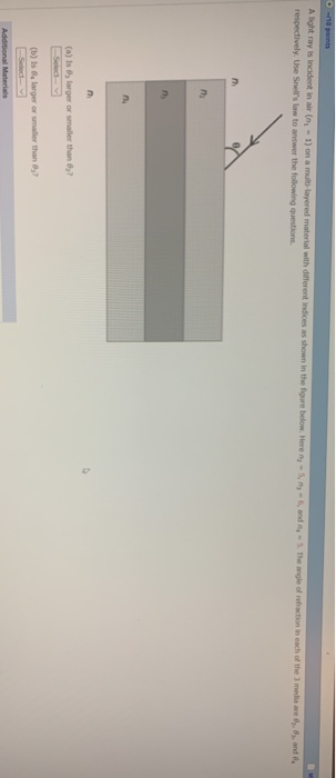 -10 points Alght ray is incident in air ( 1) on a mulayered material with different indices as shown in the gure below. Here