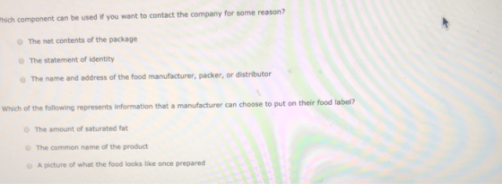 which component can be used if you want to contact the company for some reason? The net contents of the package The statement