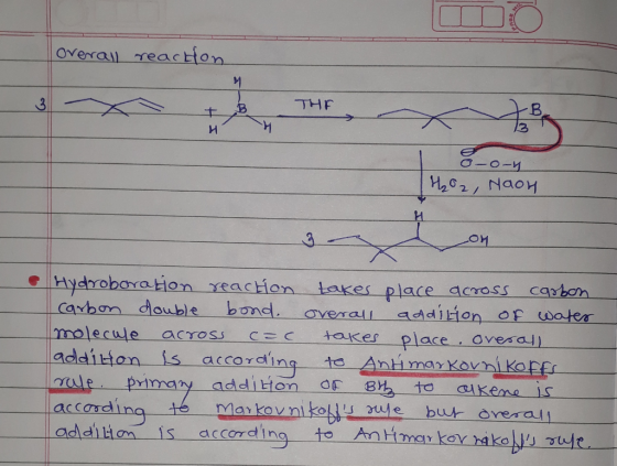 overall reaction THE 8-0-4 HO2, Naon OM • Hydroboration reaction takes place across carbon carbon double bond. Overall additi