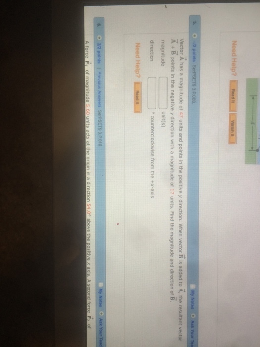 Vector A has a magnitude of 47 units and points in