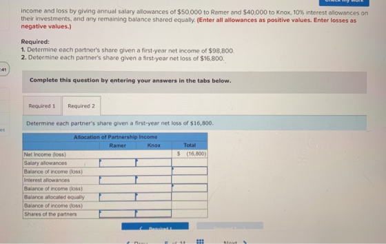 income and loss by giving annual salary allowances of $50,000 to Ramer and $40,000 to Knox, 10% interest allowances on their