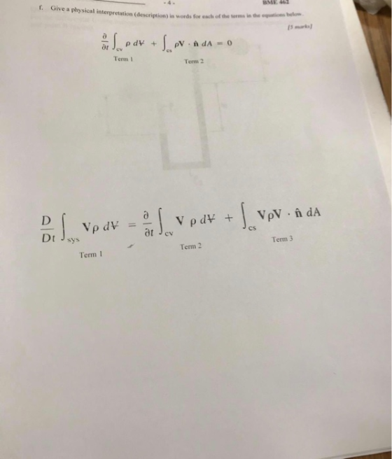 f Give a physical interpretation (description) in words for each of the terms in the eqations belonw (5 marks Term Term 2 Dt Jsys Term 3 Term 2 Term 1