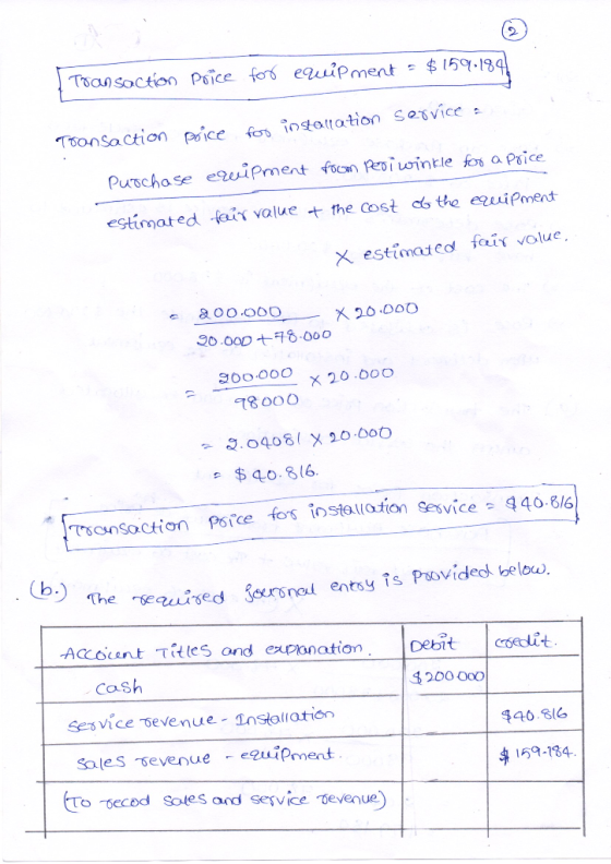 Transaction price for wipment - $ 159.1846 for installation service - Transaction price from Periwinkle for a price Purchase