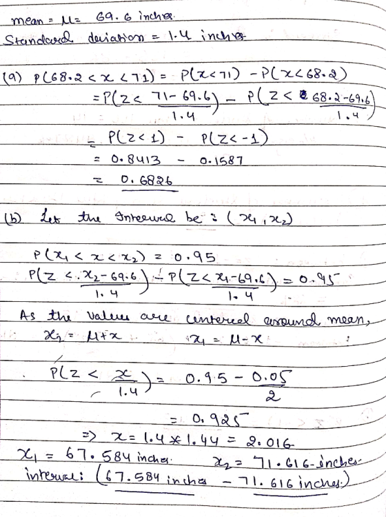 Ga. inche meam LlE Standlar duiarion Plz PCu68. ) (а) PC68.2 <xe1) Е Р(2< 11- 64.4)-P(Z< 68.-69 1.ч Plz- PC2<) o.I587 О. 68&6