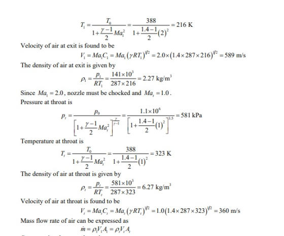388 Velocity of air at exit is found to be The density of air at exit is given by 2.27 kg/m3 PiRT 287x216 Since Ma 2.0, nozzl