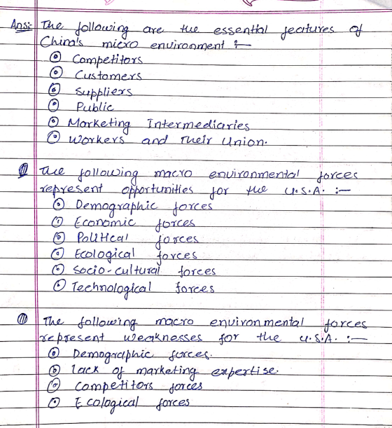 Ansill the following are the essential features of Chinas micro environment & o competitors. * Customers suppliers 2 Public