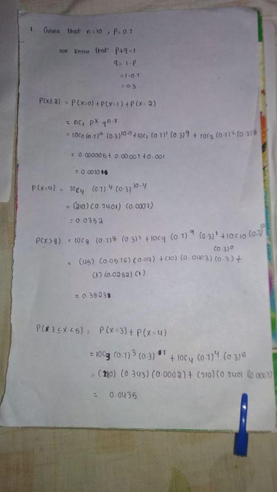 1. Given that n t0, P: 0.1 we know thal p+1 : 0 000006bt a 00001+0.001 0 00to 66 (0) C0 9401) Co.0001) :0.035a (oal Co 3)0 (1) (0.023a) Ct) О 38238 (30) (0.343) (0.0003)t Cto) to uol (o : 0.0435