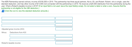 The KER Partnership earned ordinary income of $195,000 in 2018. The partnership has three equal partners, Kevin, Eli, and Rob