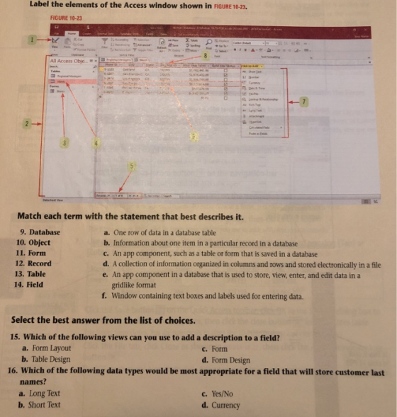 Label the elements of the Access window shown in FIGURE 10-23. FIGURE 10-23 | All Access Obje « Match each term with the stat