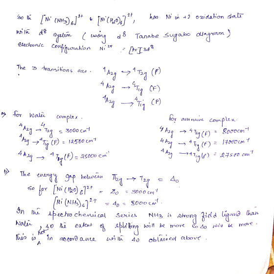 The 3 transitions are. Bola [No (NH3) 6.]2+ & INI (140)72, has Ni ai +2 oxidation state with de syslim ( using a 8 Tanabe s
