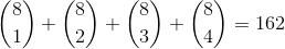 \binom{8}{1}+\binom{8}{2}+\binom{8}{3}+\binom{8}{4}=162
