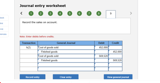Journal entry worksheet Sook Hint Record the sales on account. rint rences Note: Enter debits before credits. Credit Transact