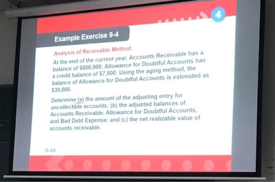 Example Exercise 9-4 Analysis of Receivable Method At the end of the current year, Accounts Receivable has a balance of $800,