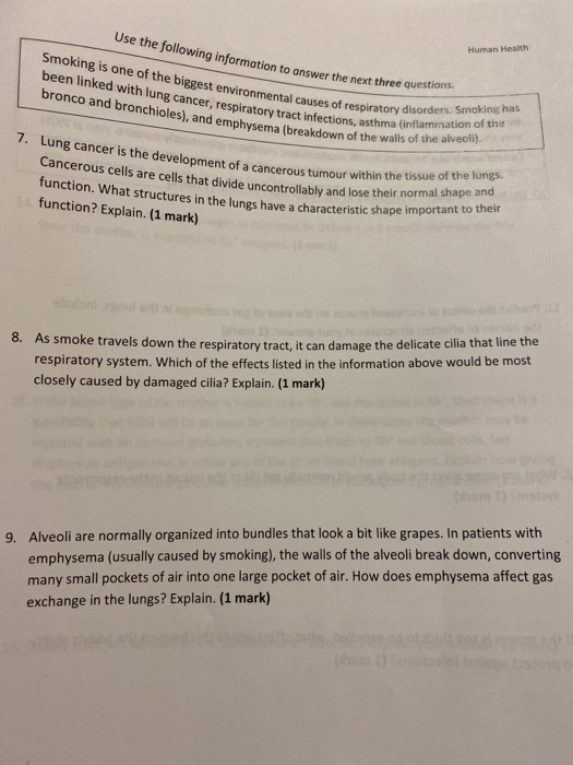 Use the following information to answ Human Health owing information to answer the next three questions Smoking is one of the