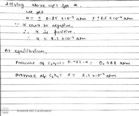 solving above ears for a. we get x = + 0.85 x 10-3 ahm x cant be negaline. Qü ositive. 8.5 x 10-4 am & t 8.5 x 10-4 arm - At