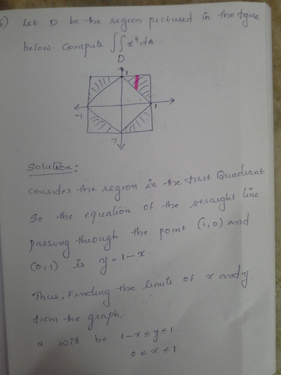Let be he iegion pectused in the tquse below Contpute ida -1 Solalion Consides the n the tase Quachant egron aght G,o) and tb