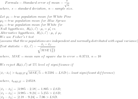 Formula = Standard error of mean = = where, s = standard deviation, n = sample size. Let pi = true population mean for White