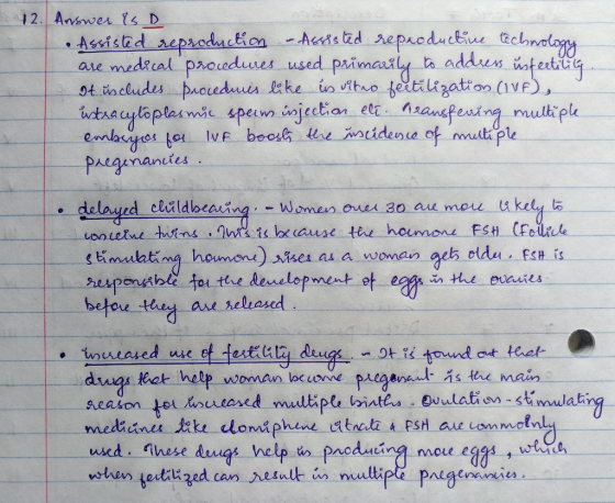 12. Answer is • Assisted reproduction - Assisted reproductive technology are medical procedures used primarily to address isf