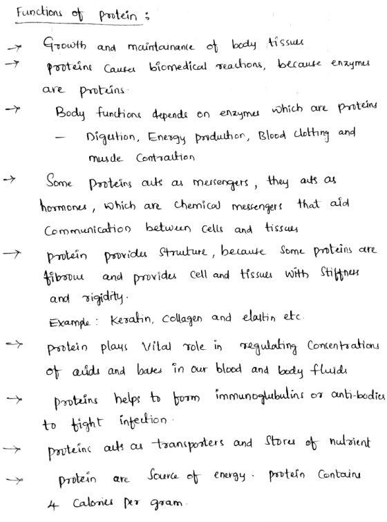 Functions of protein : y → Growth and maintainance of body tissues proteine Causes biomedical reactions, because enzymes are