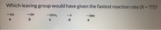 Which leaving group would have given the fastest reaction rate (X = ???)?