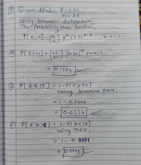 Given thati- P=0.goa n=25 using binomial distribution, The Probability mass function, x I 21 P[ x= z) = (n ) pCI-P) W-* , x-0