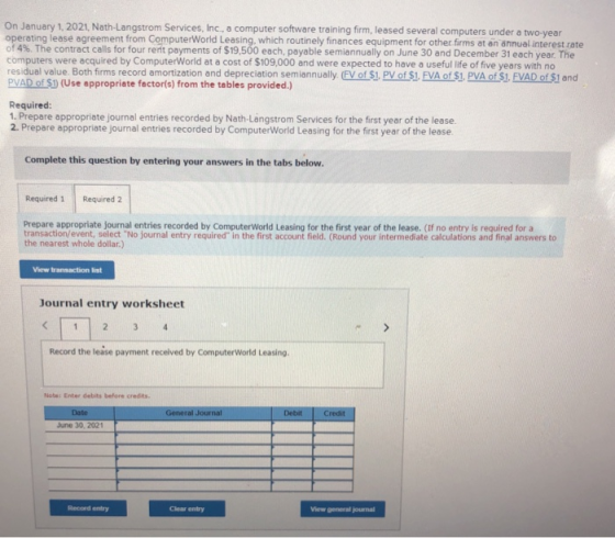 On January 1, 2021, Nath-Langstrom Services, Inc., a computer software training firm, leased several computers under a two-ye