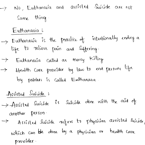 - assisted Sulude are not No, Euthanasia and Same thing - Euthanasia : → Euthanasia is the practice of intentionally ending a