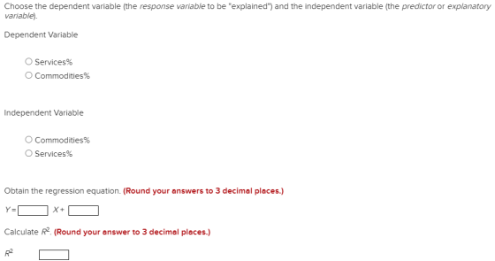Choose the dependent variable (the response variable to be explained) and the independent variable (the predictor or explan