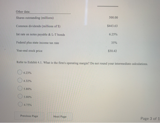 Other data: Shares outstanding (millions) 500.00 Common dividends (millions of S) $443.63 Int rate on notes payable & L-T bon