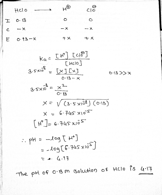 - Ho 100 a I c Helo 0.13 -x 0.93-X ALL X x +* ax +* ka= [ht] [cho] [helo] 3.5X108 = [X] [x] 0.13 >> 0.13- X 3.5x108 = x² x= V