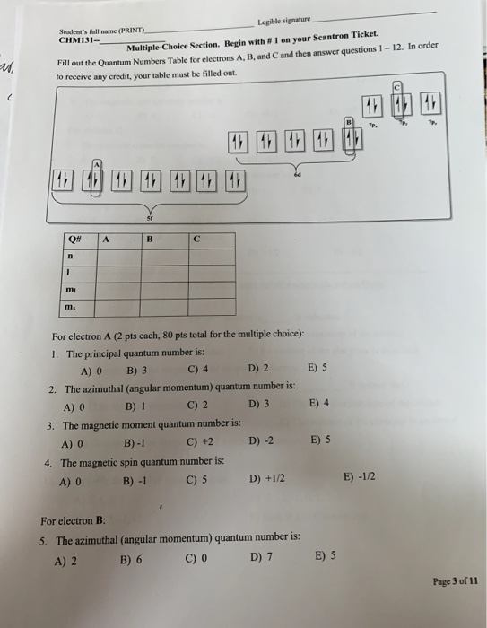 Students full name (PRINT) Legible signature CHM131- Multiple-Choice Section. Begin with # 1 on your Scantron Ticket. Fill o