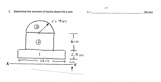 2. Determine the moment of inertia about the x-axis (30 pts) ratin 2 2.5 in 12in -