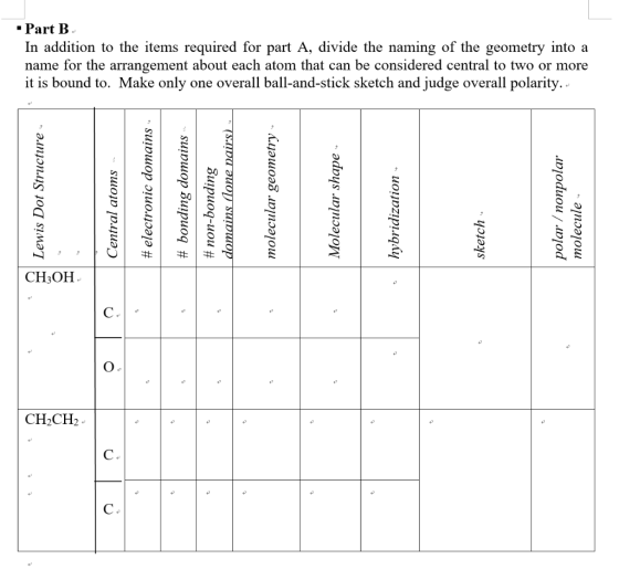 Part B In addition to the items required for part A, divide the naming of the geometry into a name for the arrangement about