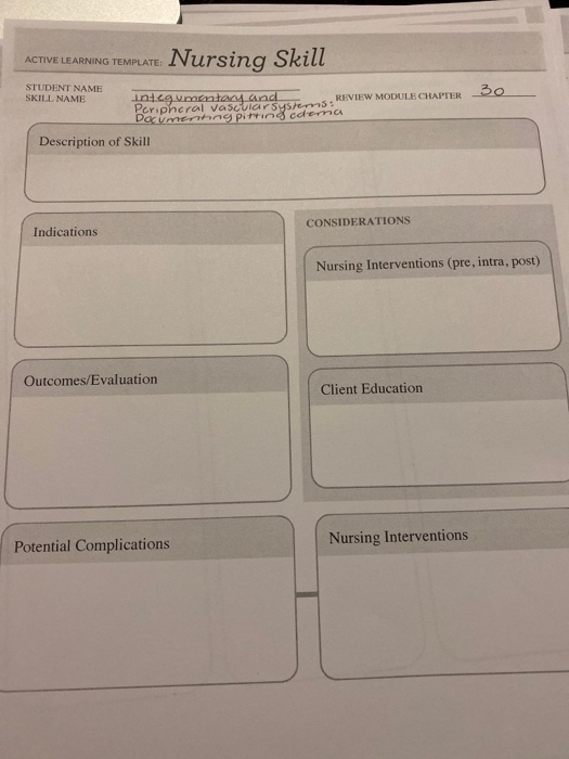 ACTIVE LEARNING TEMPLATE: Nursing Skill SO STUDENT NAME SKILL NAME intcgroentacy and Feripheral vascular Susperas RIVIEW MODU