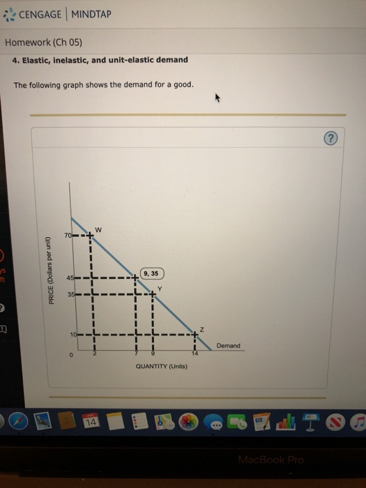 CENGAGE MINDTAP Homework (Ch 05) 4. Elastic, inelastic, and unit-elastic demand The following graph shows the demand for a go