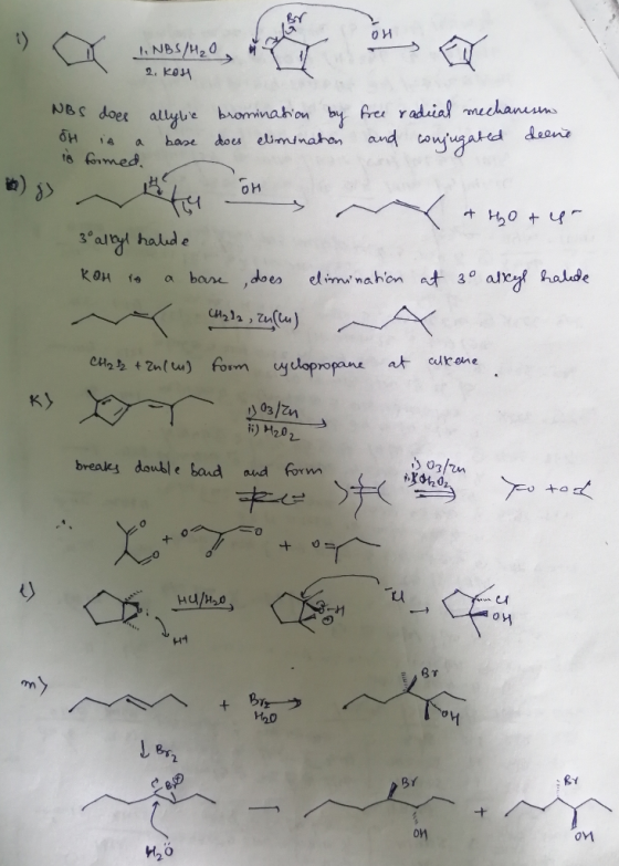 1. NBS/H₂O 2. KOH NBS does allylic bromination by free radical mechanism OH is a base does elimination and conjugated deene i