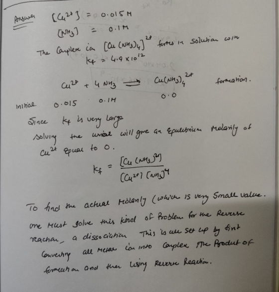 Answer [ 24 ] = 0.015H [Why] = 0.1m The Complex in [Cu (NH3)4] ferres in solusion wir 4 - 4,981012 Cu 2 + 4 NH3 - Cu(NH3), 27
