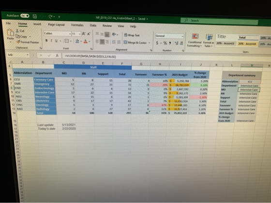 NP_EX19.051-4, KristinGilbert 2 - Saved - AutoSave CD Home : Page Layout Insert Formulas Data Review View Help Xu Pe Wrap Tes