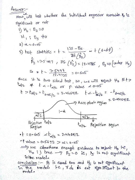 0 13S-Bs des Ho So » t- 2.549 2.3S jczhon t^/2 Region Rejectian degion ol2 be clohane enough evidence Ho e, tntbe Model Conclusion.- Ps is comi too and t is mtagn吟cant Model.