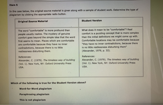 Item 5 In the case below, the original source material is given along with a sample of student work. Determine the type of pl