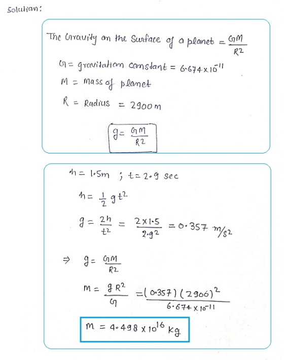 Solukan: The Cravity on the surface of a planet = cm R 69 - Gravitation constant = 6-674x10 M = mass of planet R = Radius =