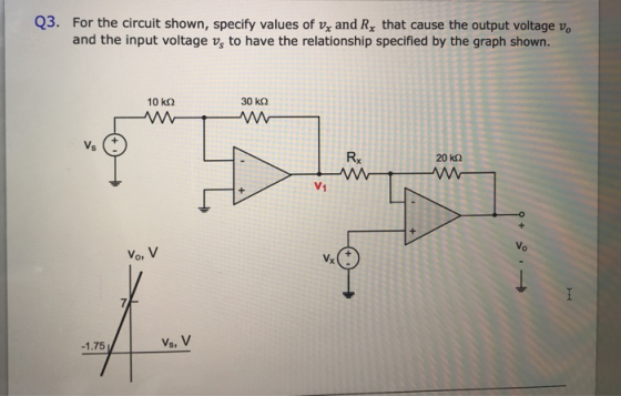 Q3. For the circuit shown, specify values of vx and R that cause the output voltage vo and the input voltage vs to have the r