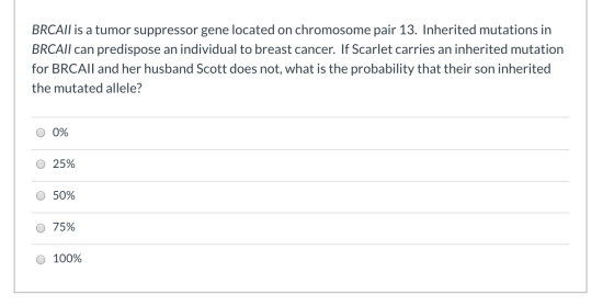 BRCAll is a tumor suppressor gene located on chromosome pair 13. Inherited mutations in BRCAII can predispose an individual t