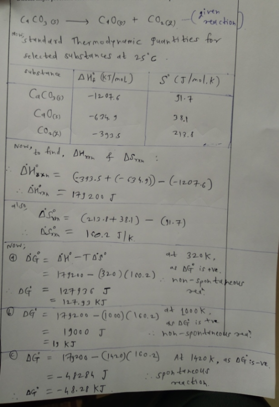 Ca CO₂ (s) Coco + CO₂(g) (a reaction now istandard Thermodynamic quantities for selected substances at 25°C. substance AHA (k