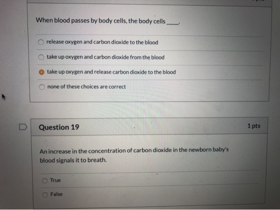 When blood passes by body cells, the body cells release oxygen and carbon dioxide to the blood take up oxygen and carbon diox