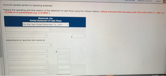 Accounts payable pertain to operating expenses. Prepare the operating activities section of the statement of cash flows using