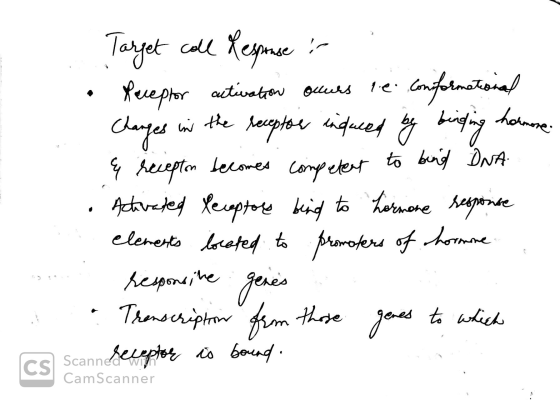 Target call Response is Receptor activation occurs le conformational Changes in the receptor induced by berging hormone & rec