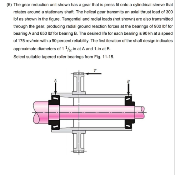 (5) The gear reduction unit shown has a gear that is press fit onto a cylindrical sleeve that rotates around a stationary sha