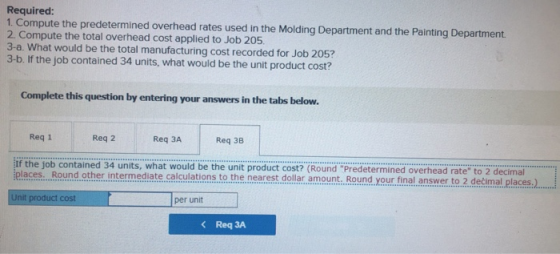 Required: 1. Compute the predetermined overhead rates used in the Molding Department and the Painting Department. 2. Compute
